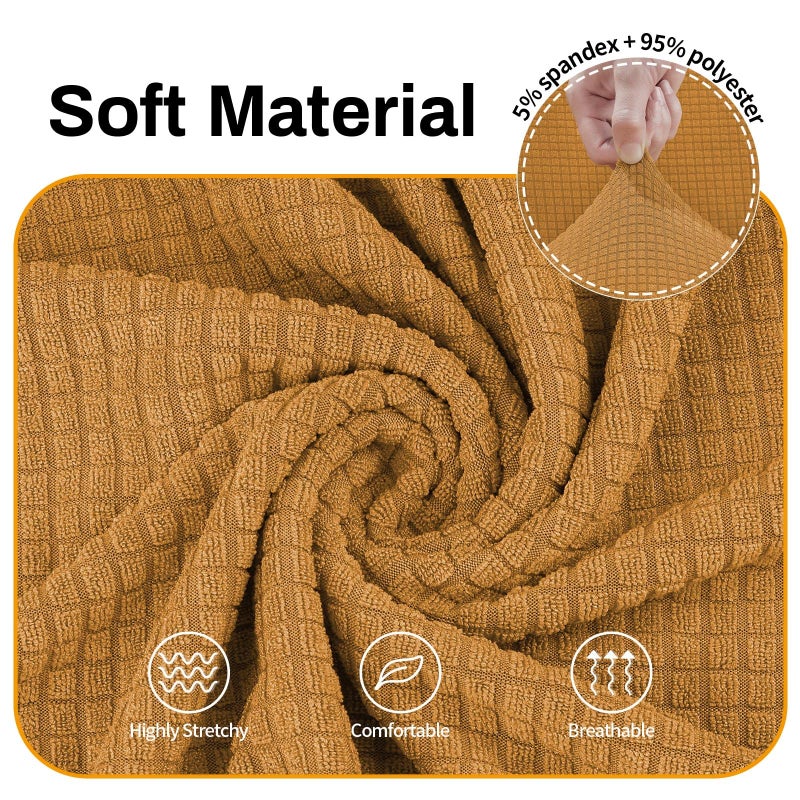 Asnomy Sofa Covers for 2 Cushion Couch Stretch loveseat Covers Slipcovers, Pet Protector Furniture Covers for Dogs Cats Spandex Jacquard Fabric Small Checks (Medium, Golden) - Image 3